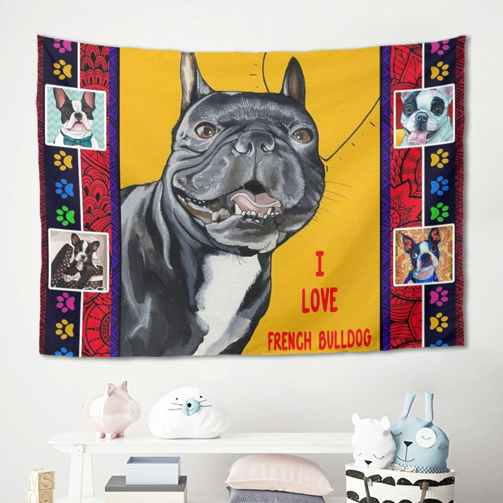 I Love French Bulldog Tapestry Wall Decor for Bedroom College Dorm Room