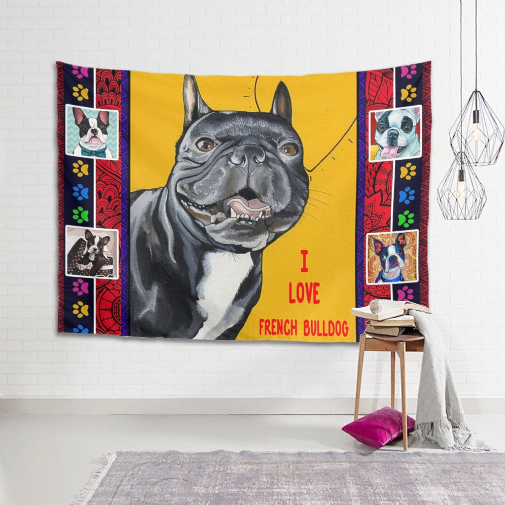 I Love French Bulldog Tapestry Wall Decor for Bedroom College Dorm Room