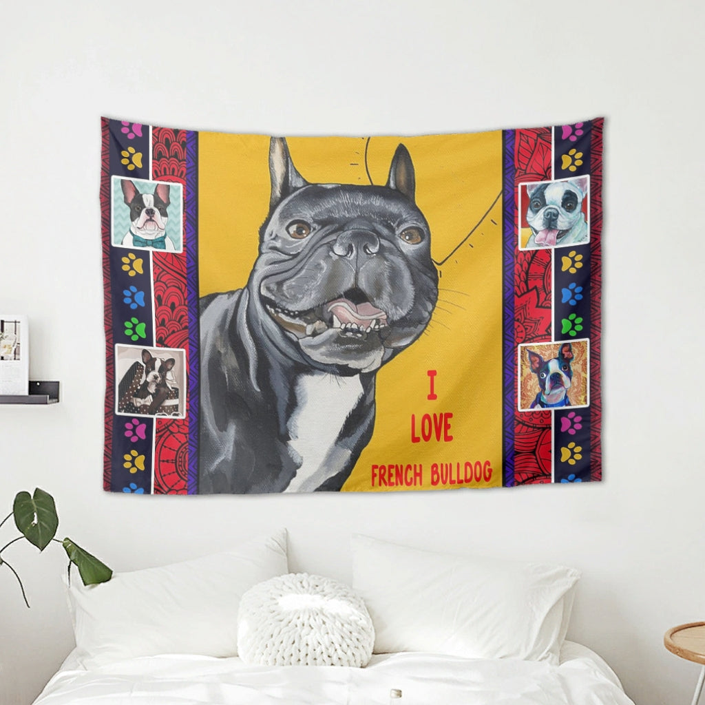 I Love French Bulldog Tapestry Wall Decor for Bedroom College Dorm Room