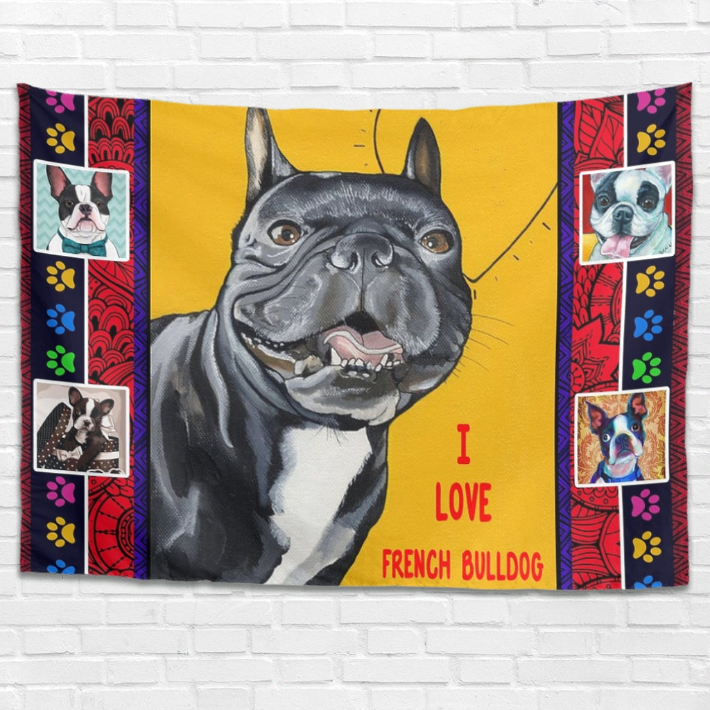 I Love French Bulldog Tapestry Wall Decor for Bedroom College Dorm Room